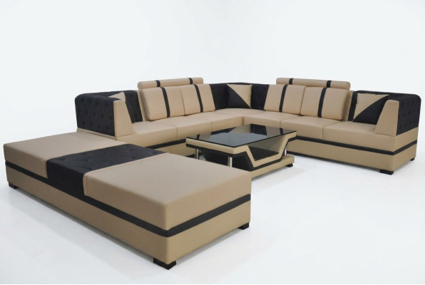Leder Eck Sofa Couch Polster Sitz Wohn Landschaft Design Möbel Garnitur + USB