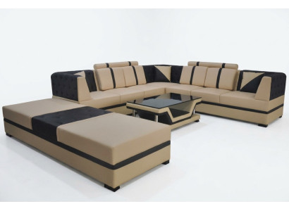 Leder Eck Sofa Couch Polster Sitz Wohn Landschaft Design Möbel Garnitur + USB
