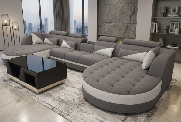 Moderne Textil Couch + USB Anschluss + Couchtisch Wohnlandschaft U förmige Ecke