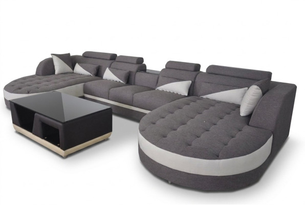 Moderne Textil Couch + USB Anschluss + Couchtisch Wohnlandschaft U förmige Ecke