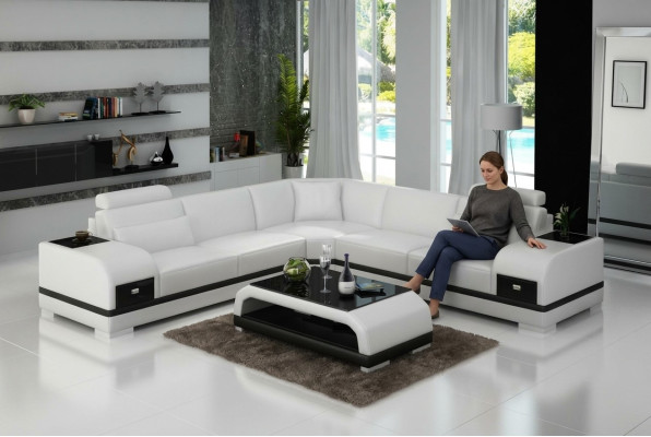 Ledersofa Couch Wohnlandschaft Ecksofa Eck Garnitur Design Modern Sofa G8013B
