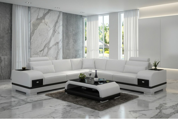 Ledersofa Couch Wohnlandschaft Ecksofa Eck Garnitur Design Modern Sofa G8013B