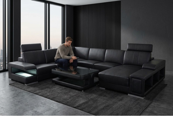 Ecksofa Design Polster Eckgarnitur Eckcouch Sofa Wohnlandschaft Couch Tisch USB