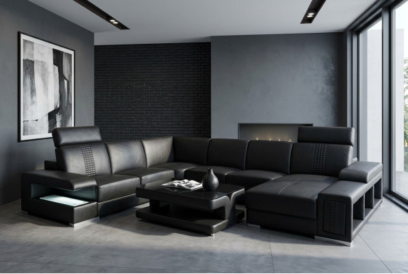 Ecksofa Design Polster Eckgarnitur Eckcouch Sofa Wohnlandschaft Couch Tisch USB
