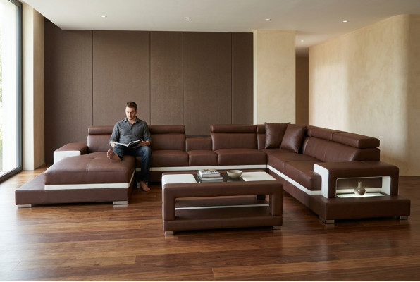 Design Leder Polster Sitz Zimmer Wohn Sofa Eck Couch mit USB Designer Garnitur