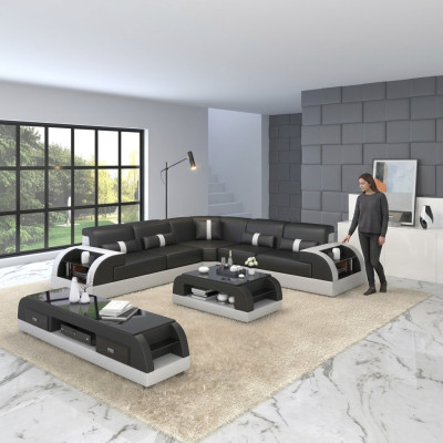 Wohnlandschaft L-Form Ecksofa Couch Design Polster Leder Garnitur Sofa Ecke Neu