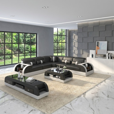 Wohnlandschaft L-Form Ecksofa Couch Design Polster Leder Garnitur Sofa Ecke Neu