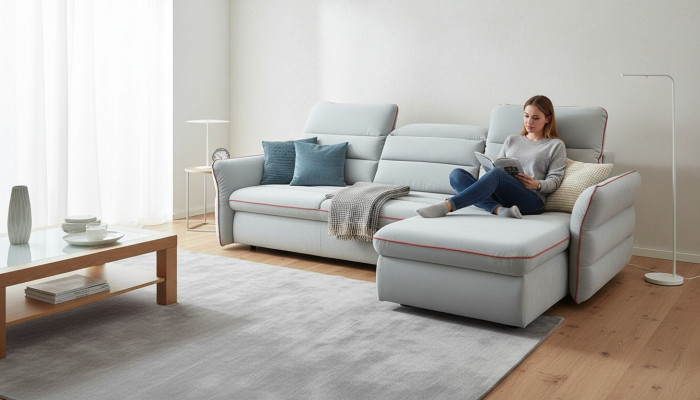 Design Ecksofa Couch Wohnlandschaft Textil Polster Sofas Leder Multifunktion