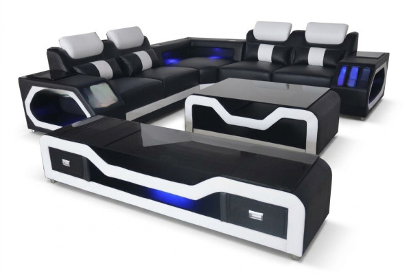 Moderne Ledersofa Wohnlandschaft L Form Sofa Couch Sound - USB - Bluethooth Neu