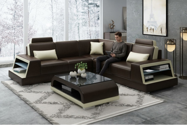 Ecksofa L-Form G8045B Eck Sofa Polster Couch Sitz Ecke Leder Garnitur Moderne