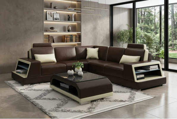 Ecksofa L-Form G8045B Eck Sofa Polster Couch Sitz Ecke Leder Garnitur Moderne