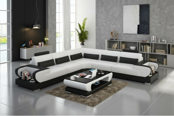 Ledersofa Couch Wohnlandschaft Eck Garnitur Design Modern Sofa mit USB Ecksofa