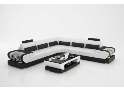 Ledersofa Couch Wohnlandschaft Eck Garnitur Design Modern Sofa mit USB Ecksofa