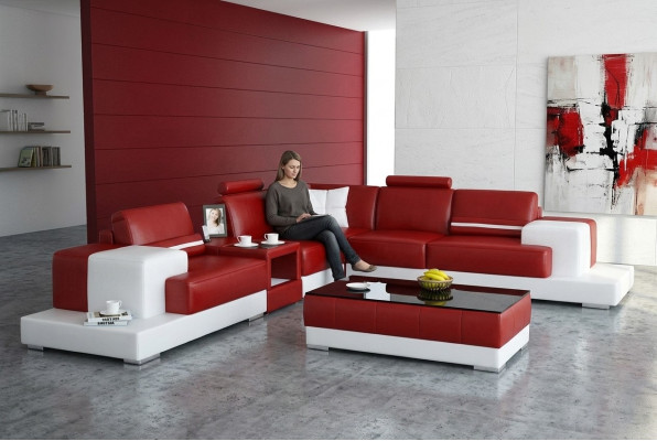 Ledersofa Couch Wohnlandschaft Ecksofa Eck Garnitur Design Modern Sofa mit USB Neu