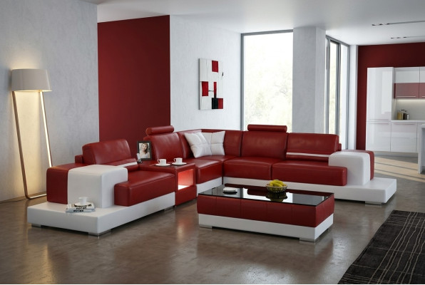 Ledersofa Couch Wohnlandschaft Ecksofa Eck Garnitur Design Modern Sofa mit USB Neu