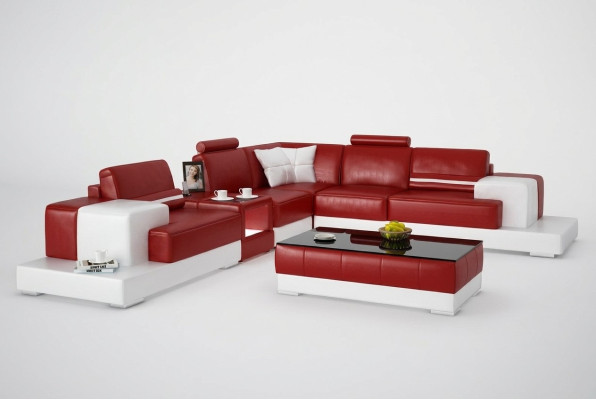 Ledersofa Couch Wohnlandschaft Ecksofa Eck Garnitur Design Modern Sofa mit USB Neu