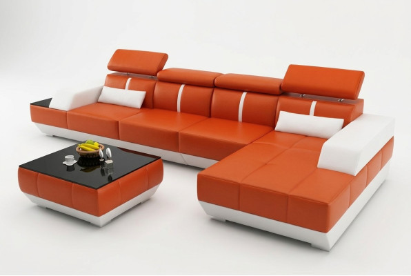 Ledersofa L-Form Couch Wohnlandschaft Ecksofa Garnitur Design Modern  Sofa USB Eu