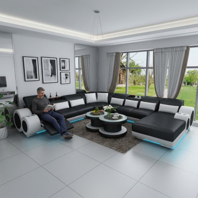 Ledersofa Couch Wohnlandschaft Ecksofa Eck Garnitur Design Modern Sofa mit USB