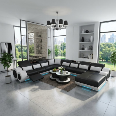 Ledersofa Couch Wohnlandschaft Ecksofa Eck Garnitur Design Modern Sofa mit USB
