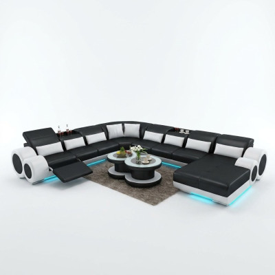 Ledersofa Couch Wohnlandschaft Ecksofa Eck Garnitur Design Modern Sofa mit USB