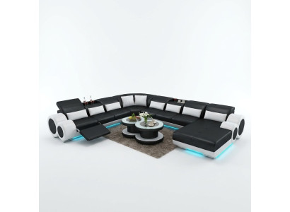 Ledersofa Couch Wohnlandschaft Ecksofa Eck Garnitur Design Modern Sofa mit USB