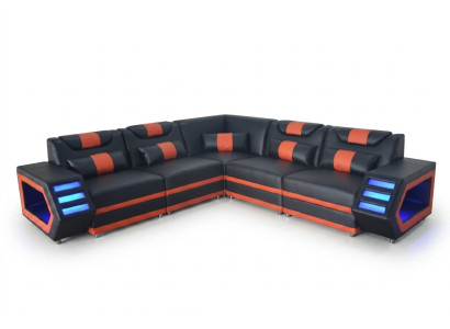 Design Leder Polster Sitz Ecke Couch Polster Eck Landschaft Wohn Sofa USB LED