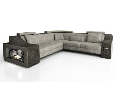 Ecksofa Leder Textil Sofa mit USB,Polster Wohnlandschaft L Garnitur Sitz Isching