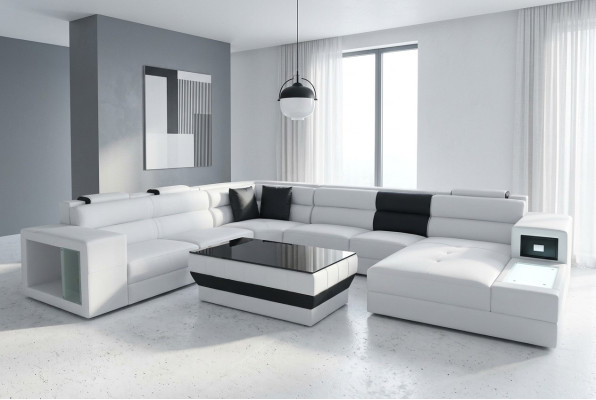 Ecksofa Eckgarnitur Eckcouch Sofa Couch Polster Wohnlandschaft Tisch LED USB Neu