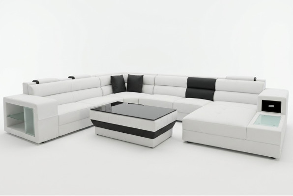 Ecksofa Eckgarnitur Eckcouch Sofa Couch Polster Wohnlandschaft Tisch LED USB Neu