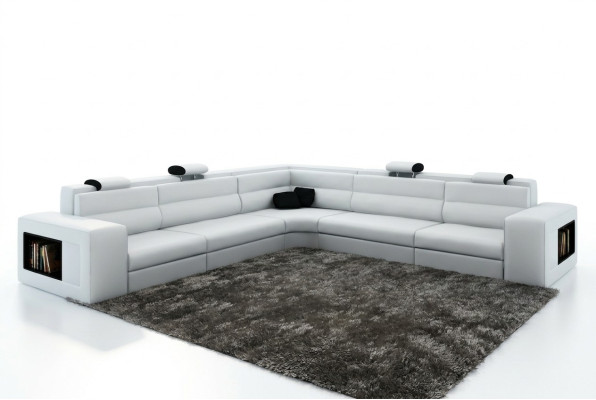 Ledersofa Sofa mit USB,Ecksofa Sitz Polster Wohnlandschaft XXL Big Weiden Weiß