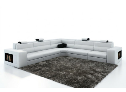 Ledersofa Sofa mit USB,Ecksofa Sitz Polster Wohnlandschaft XXL Big Weiden Weiß
