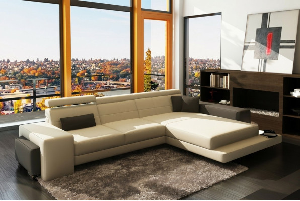 Ecksofa + USB Polster Sofa Wohnlandschaft Sitz Eck Garnitur Leder Textil Geroda