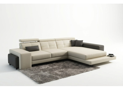 Ecksofa + USB Polster Sofa Wohnlandschaft Sitz Eck Garnitur Leder Textil Geroda