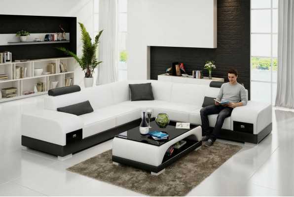 Ledersofa Couch Wohnlandschaft Ecksofa Eck Garnitur Design Modern Sofa USB Neu
