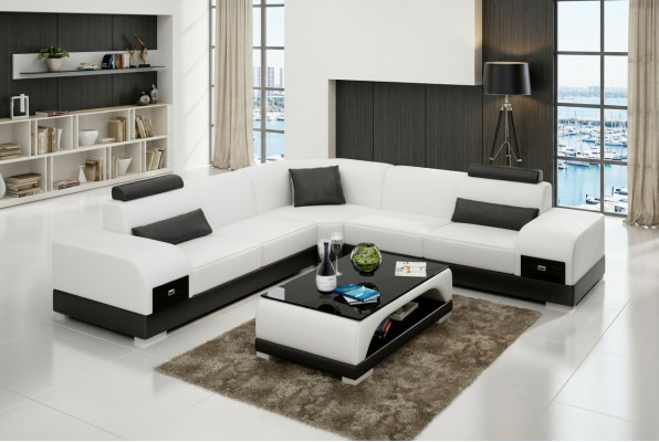 Ledersofa Couch Wohnlandschaft Ecksofa Eck Garnitur Design Modern Sofa USB Neu