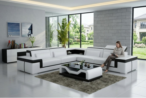 Ledersofa mit USB,Wohnlandschaft Ecksofa Eck Garnitur Design Modern Sofa G8020B