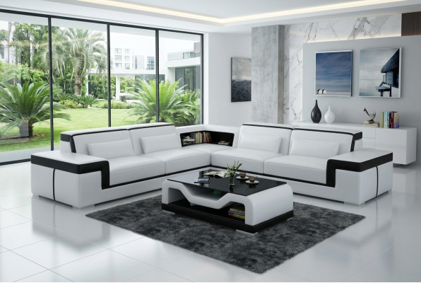 Ledersofa mit USB,Wohnlandschaft Ecksofa Eck Garnitur Design Modern Sofa G8020B