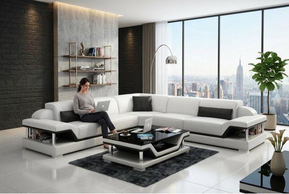 Ledersofa mit USB Wohnlandschaft Ecksofa Eck Garnitur Design Modern Sofa G8004B