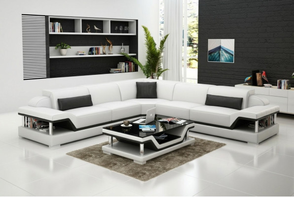 Ledersofa mit USB Wohnlandschaft Ecksofa Eck Garnitur Design Modern Sofa G8004B
