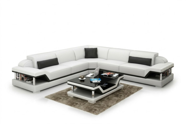 Ledersofa mit USB Wohnlandschaft Ecksofa Eck Garnitur Design Modern Sofa G8004B