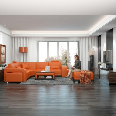 Ledersofa mit USB Wohnlandschaft Ecksofa Eck Garnitur Design Modern Sofa F3017B