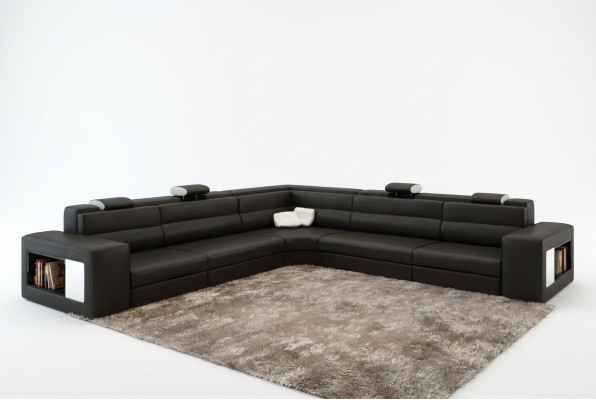 Ledersofa Sofa mit USB Ecksofa Sitz Polster Wohnlandschaft XXL Big Weiden Black