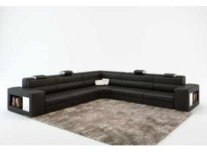 Ledersofa Sofa mit USB Ecksofa Sitz Polster Wohnlandschaft XXL Big Weiden Black