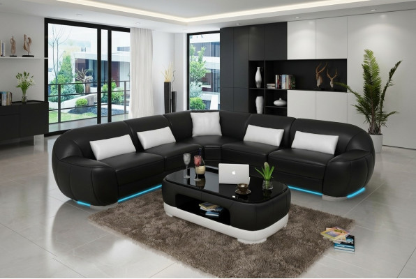Ledersofa Couch Wohnlandschaft Ecksofa Eck Garnitur Modern Sofa USB Maßfertigung