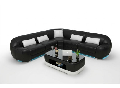 Ledersofa Couch Wohnlandschaft Ecksofa Eck Garnitur Modern Sofa USB Maßfertigung