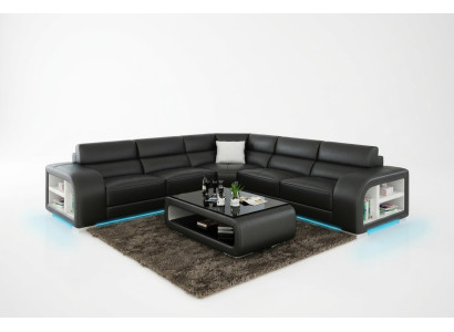 Ledersofa Couch Wohnlandschaft Ecksofa Eck Garnitur Design Sofa USB Maßfertigung