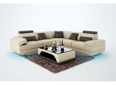 Ledersofa Couch Wohnlandschaft Ecksofa Eck Garnitur Maßfertigung Modern Sofa USB