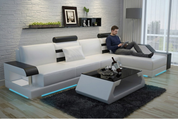 Ledersofa Maßfertigung Couch Wohnlandschaft Ecksofa Garnitur Design Sofa USB Neu