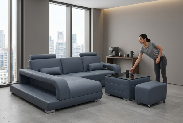 XXL Couch Ecksofa Leder Wohnlandschaft Garnitur Design Modern Sofa L-Form + USB