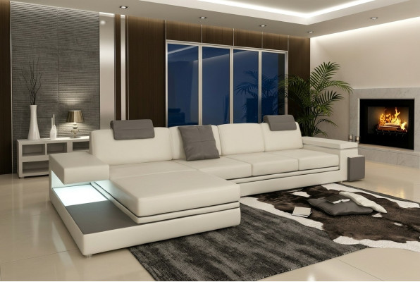 Ecksofa mit USB Couch Sofa Wohnlandschaft Sitz Eck Garnitur Leder Textil PHM88